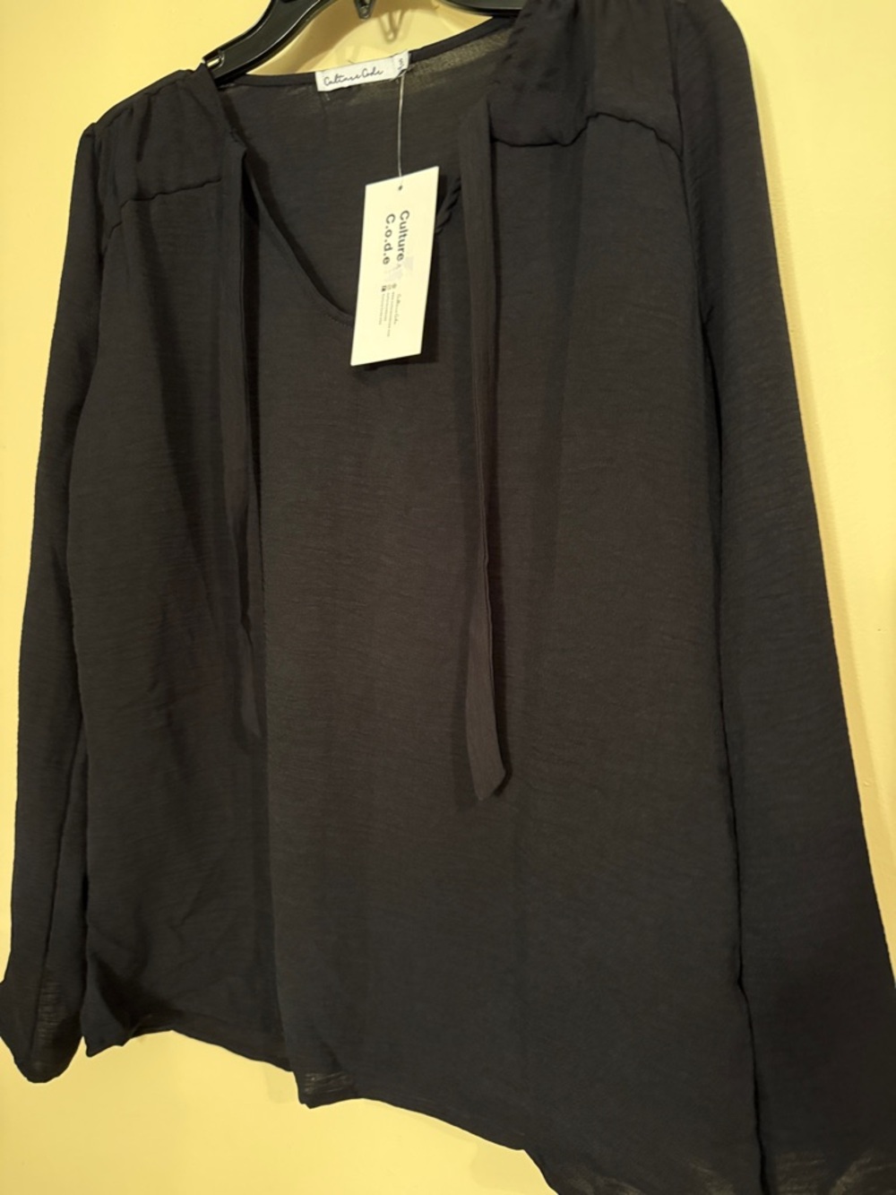 Collection B Black Tie-Neck Long-Sleeve Blouse